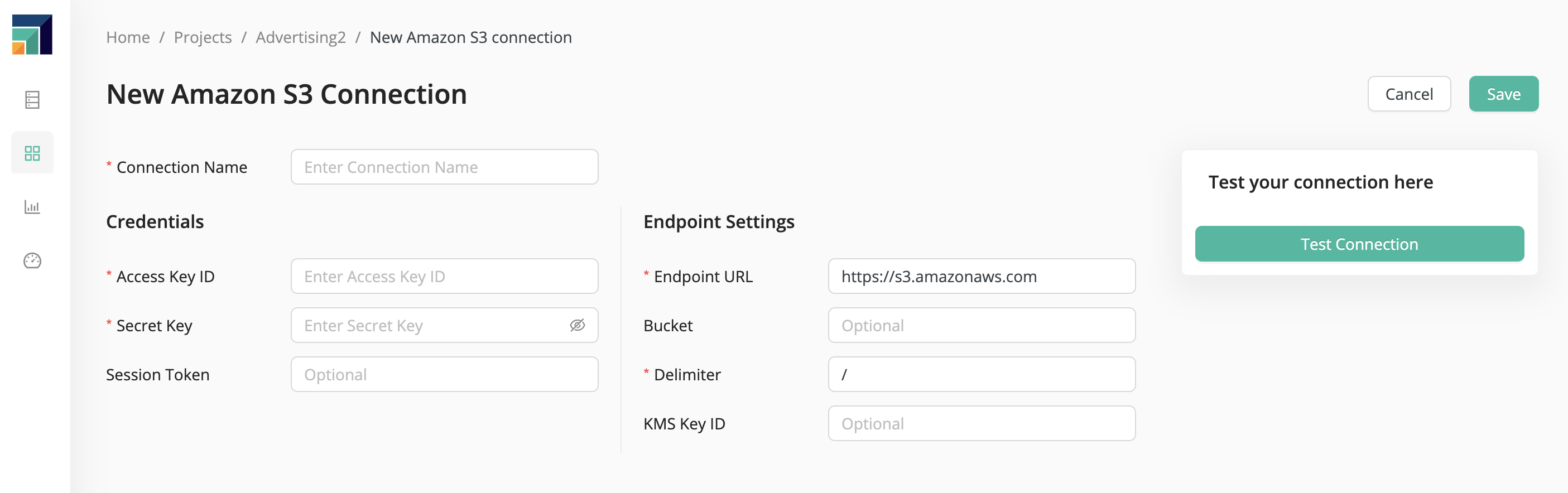 New Amazon S3 Connection