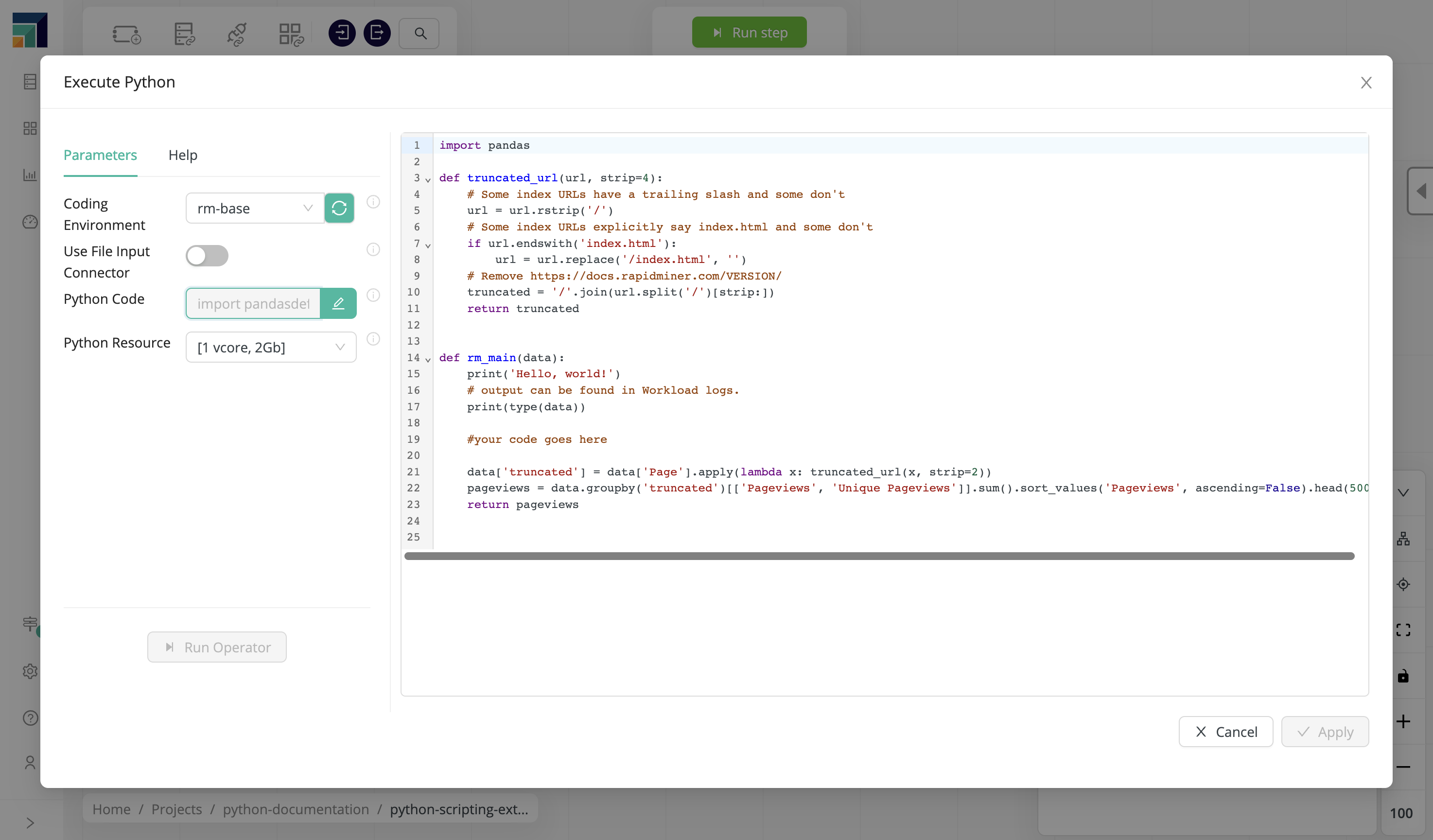 Parameter python code